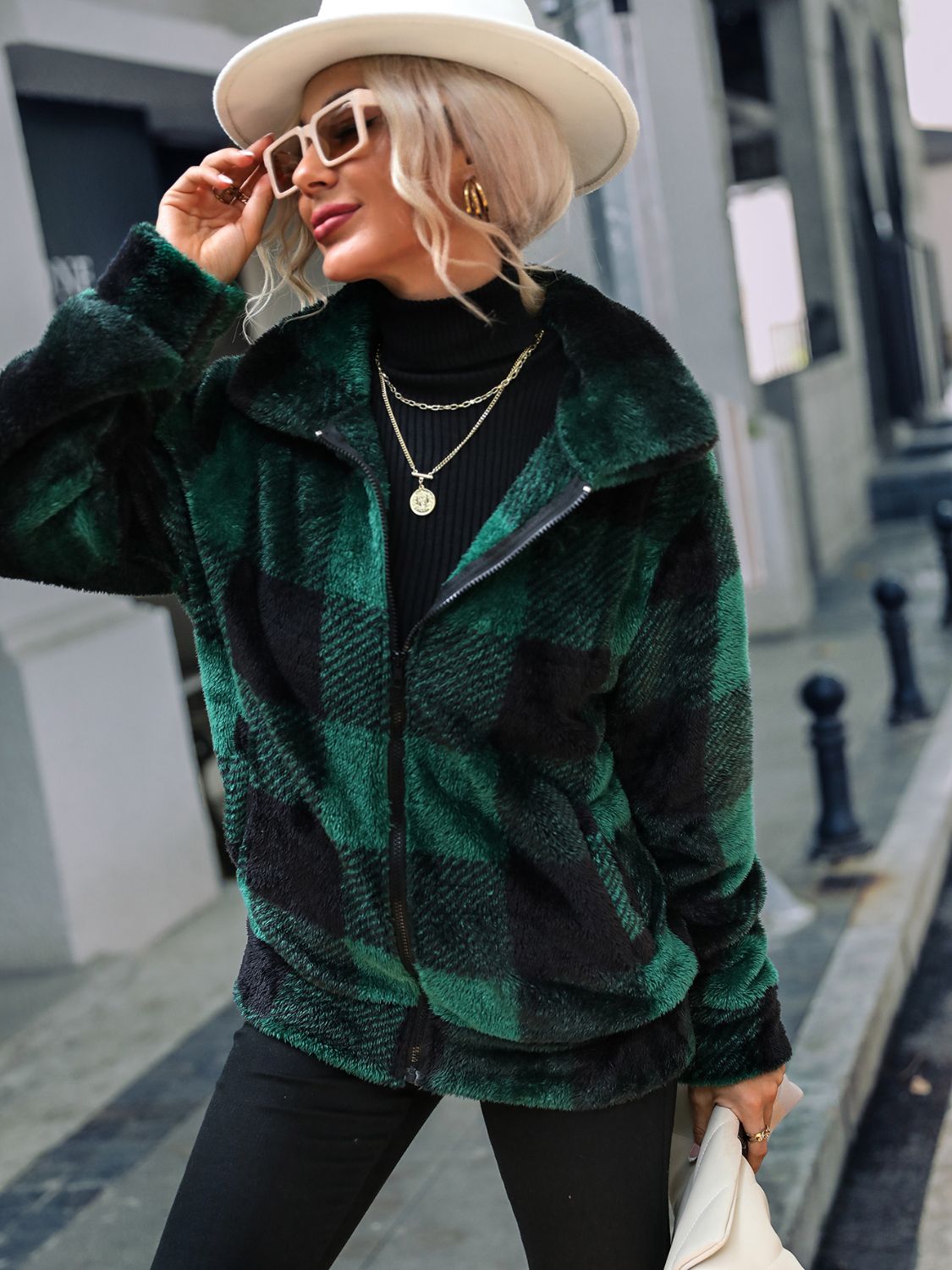 RS: Plaid Zip-Up Collared Jacket