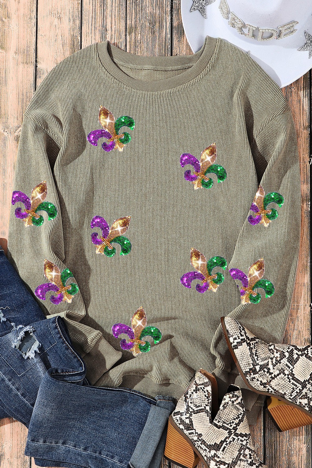 RS: Sequin Round Neck Dropped Shoulder Sweatshirt