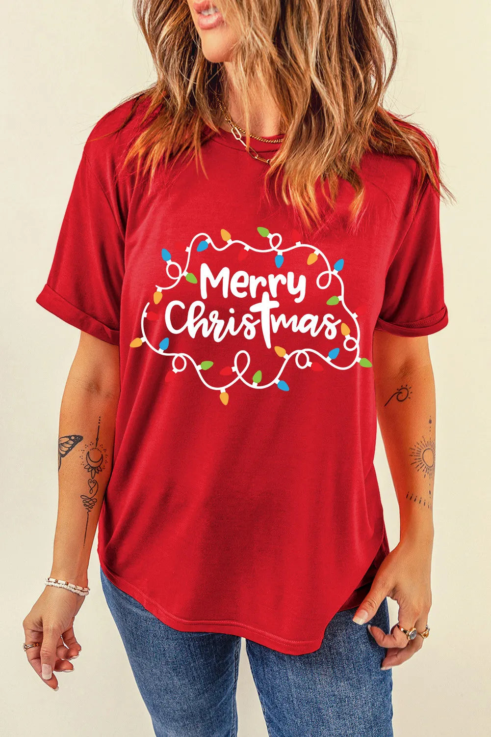 RS: MERRY CHRISTMAS Round Neck Short Sleeve T-Shirt