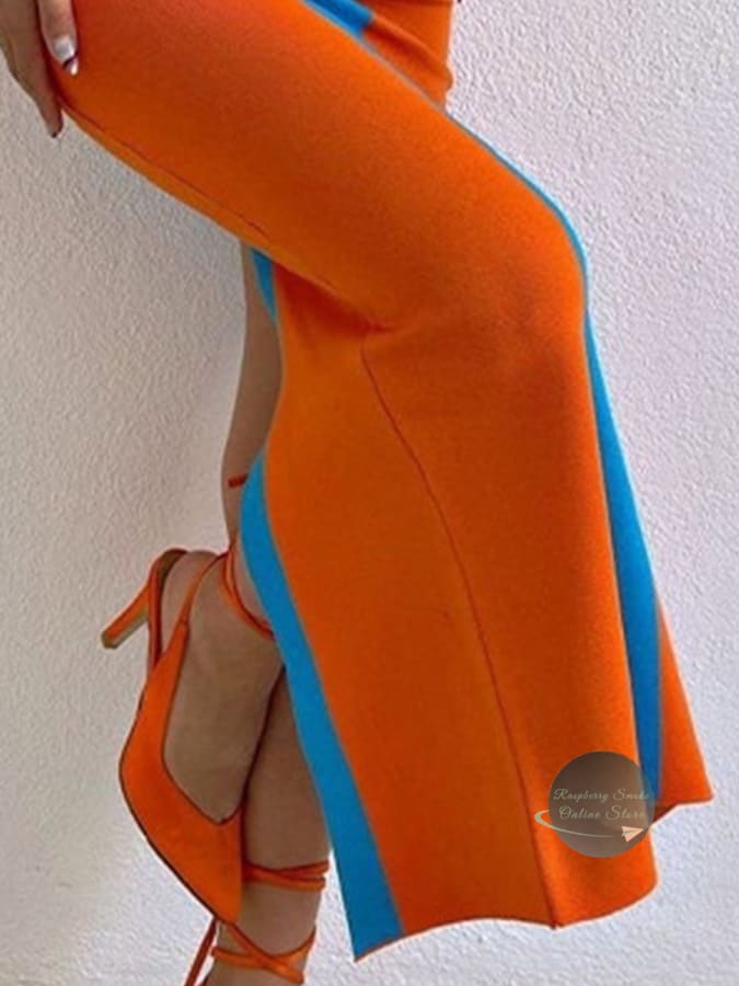 Contrast Wide Strap Slit Midi Dress Dresses