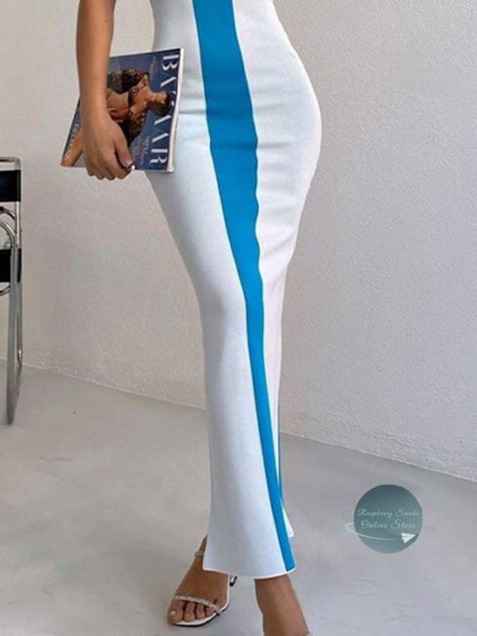Contrast Wide Strap Slit Midi Dress Dresses