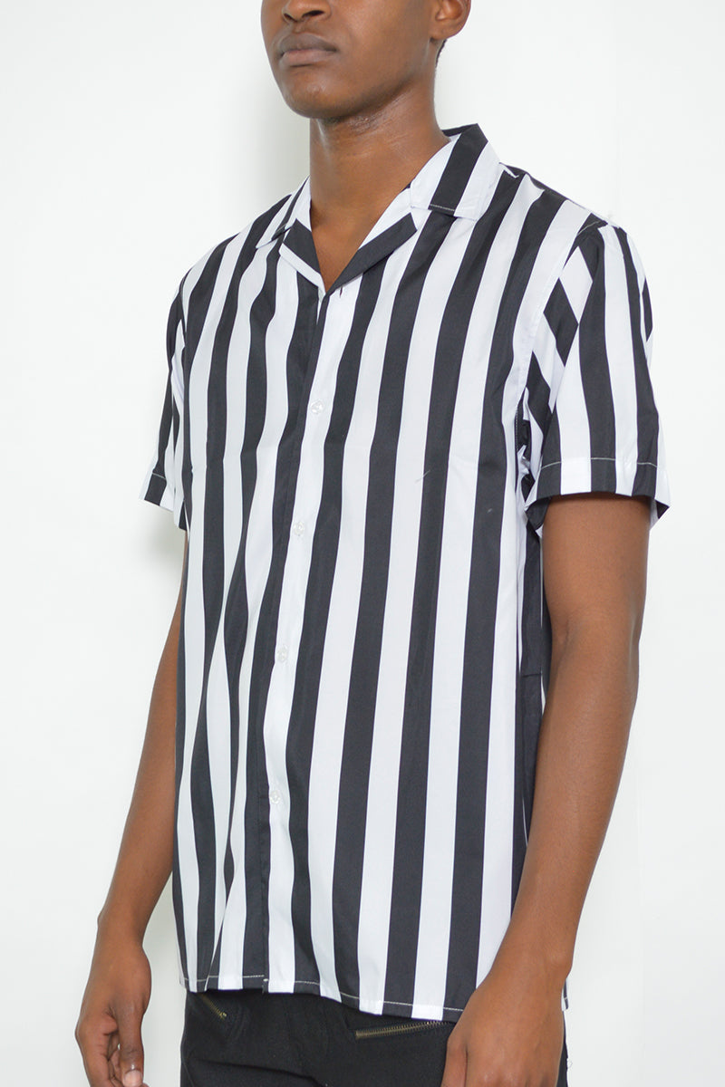 Men's Striped Print Button Down Shirt