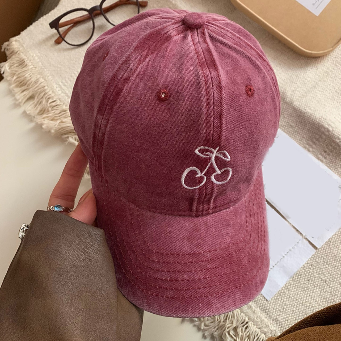 Cherry Embroidered Adjustable Cap