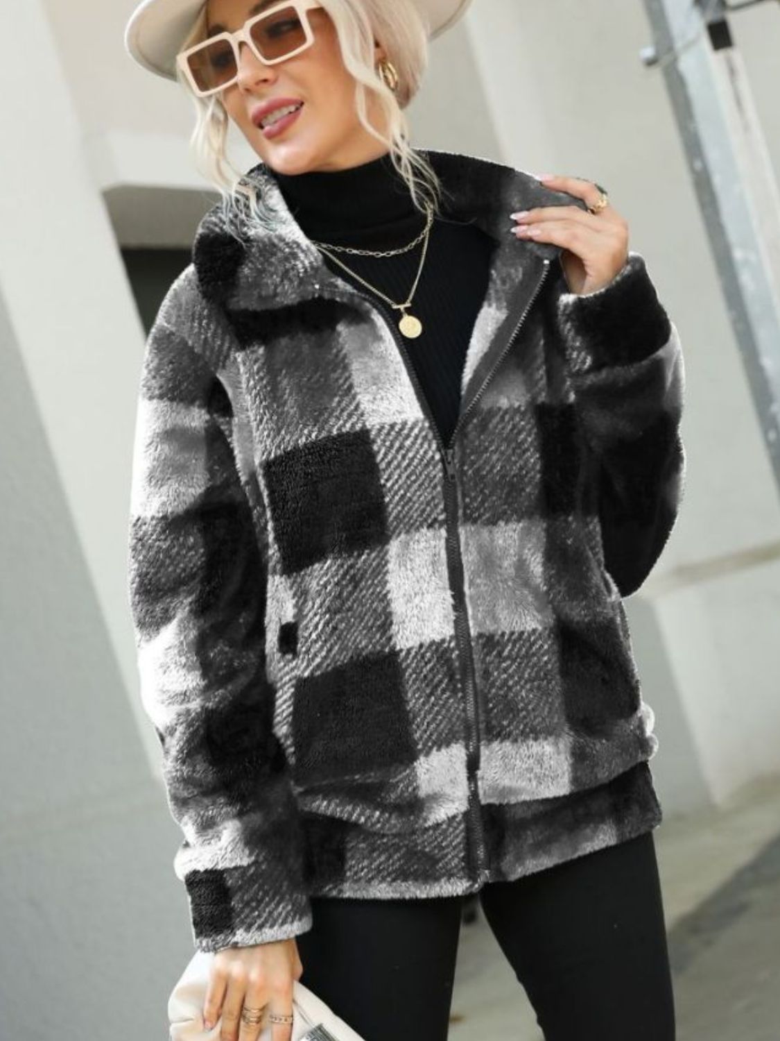 RS: Plaid Zip-Up Collared Jacket