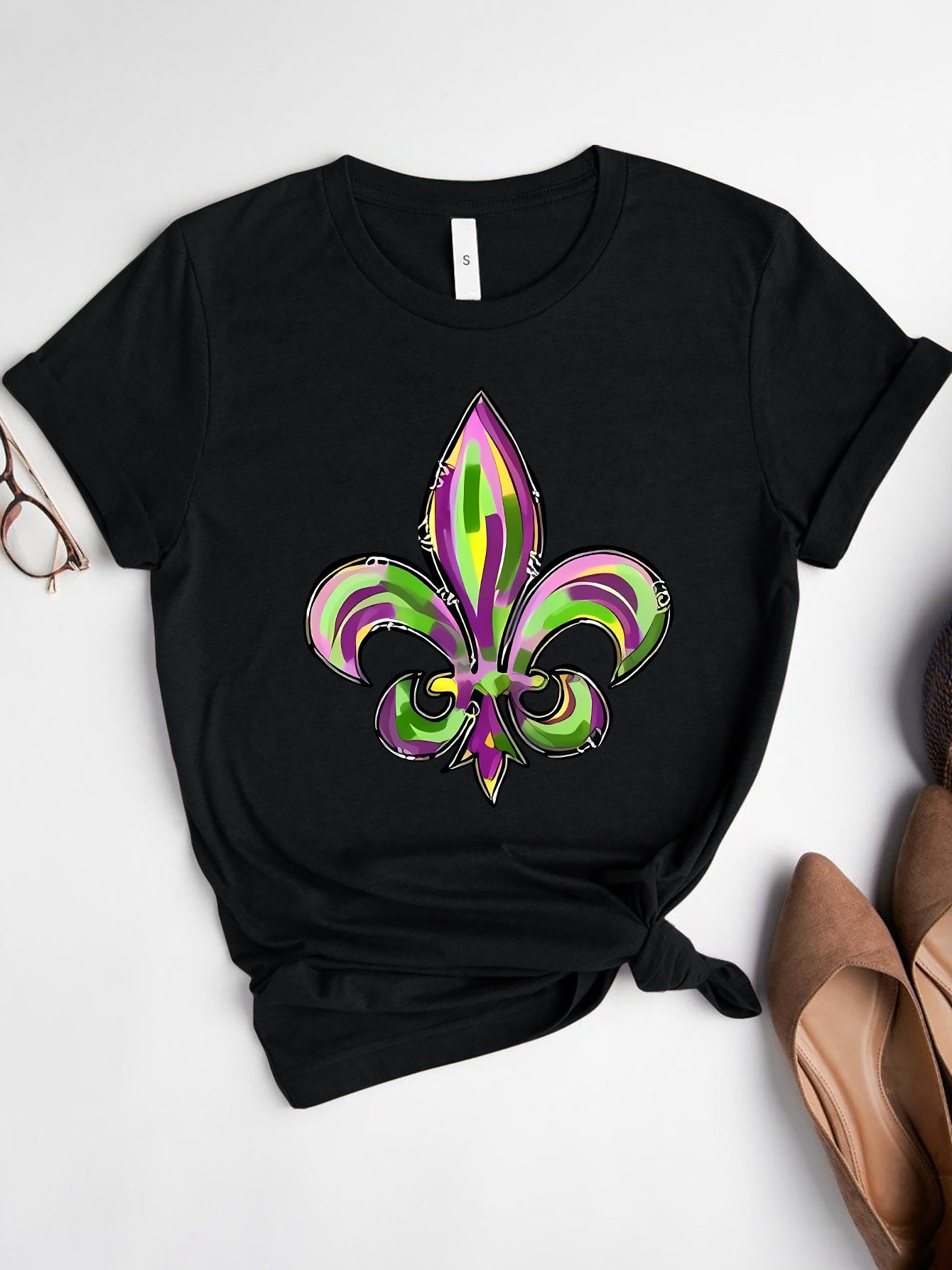 RS: Mardi Gras Graphic Round Neck Short Sleeve T-Shirt