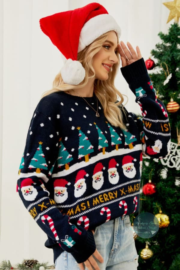 Rs: Christmas Candy Cane Ribbed Trim Sweater Sweaters & Hoodies