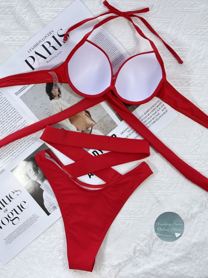 RS: Crisscross Halter Neck Bikini Set - Women Swimwear