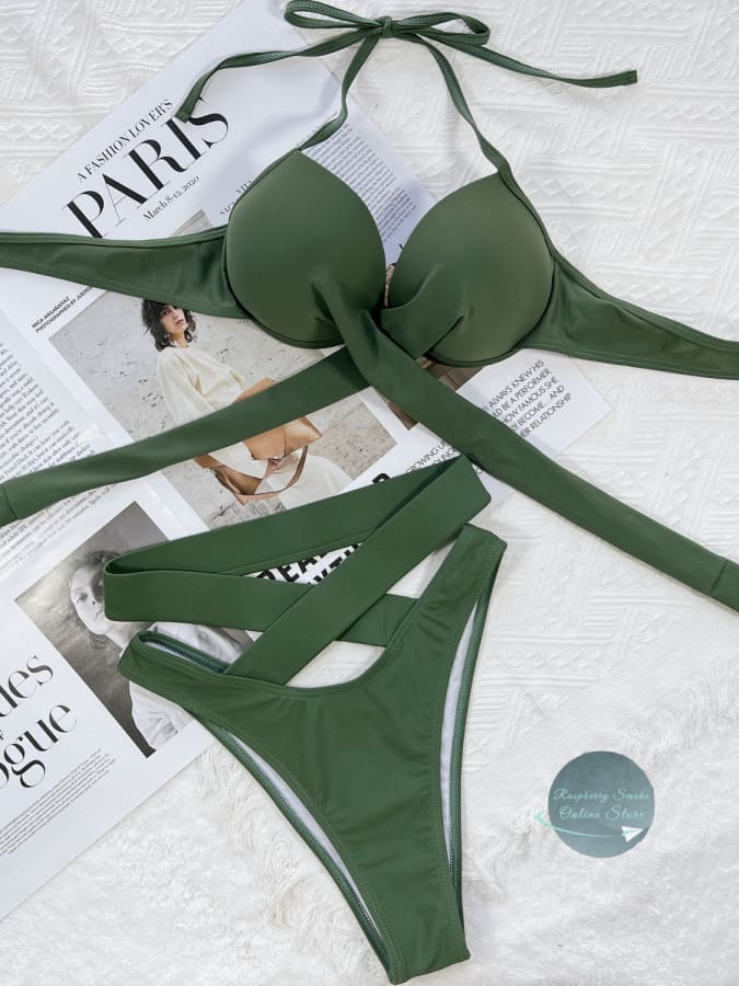 RS: Crisscross Halter Neck Bikini Set - Women Swimwear