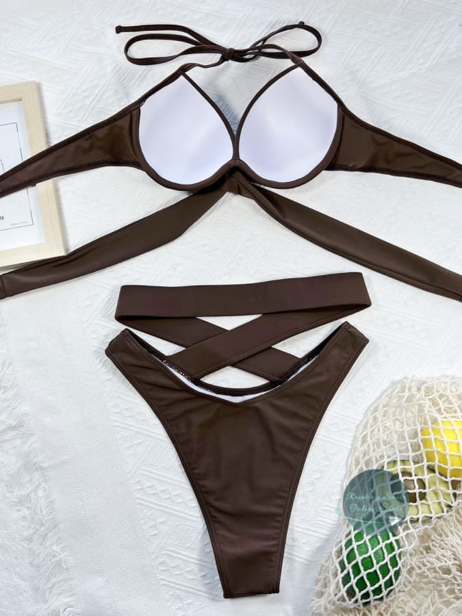 RS: Crisscross Halter Neck Bikini Set - Women Swimwear