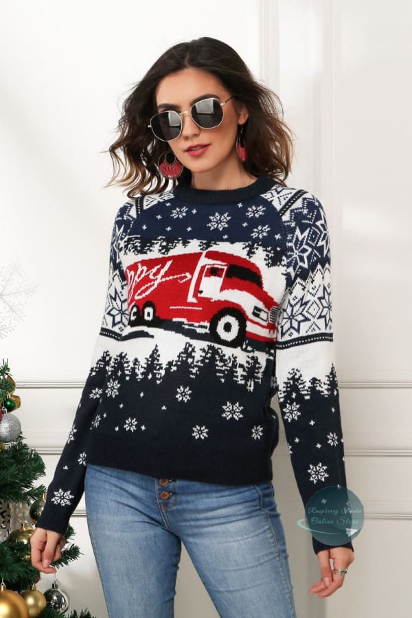 Rs: Happy Christmas Raglan Sleeve Sweater Navy / S Sweaters & Hoodies