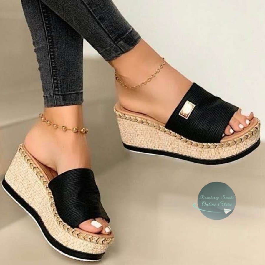 RS: PU Leather Open Toe Sandals - Black / 35(US4) - Sandals