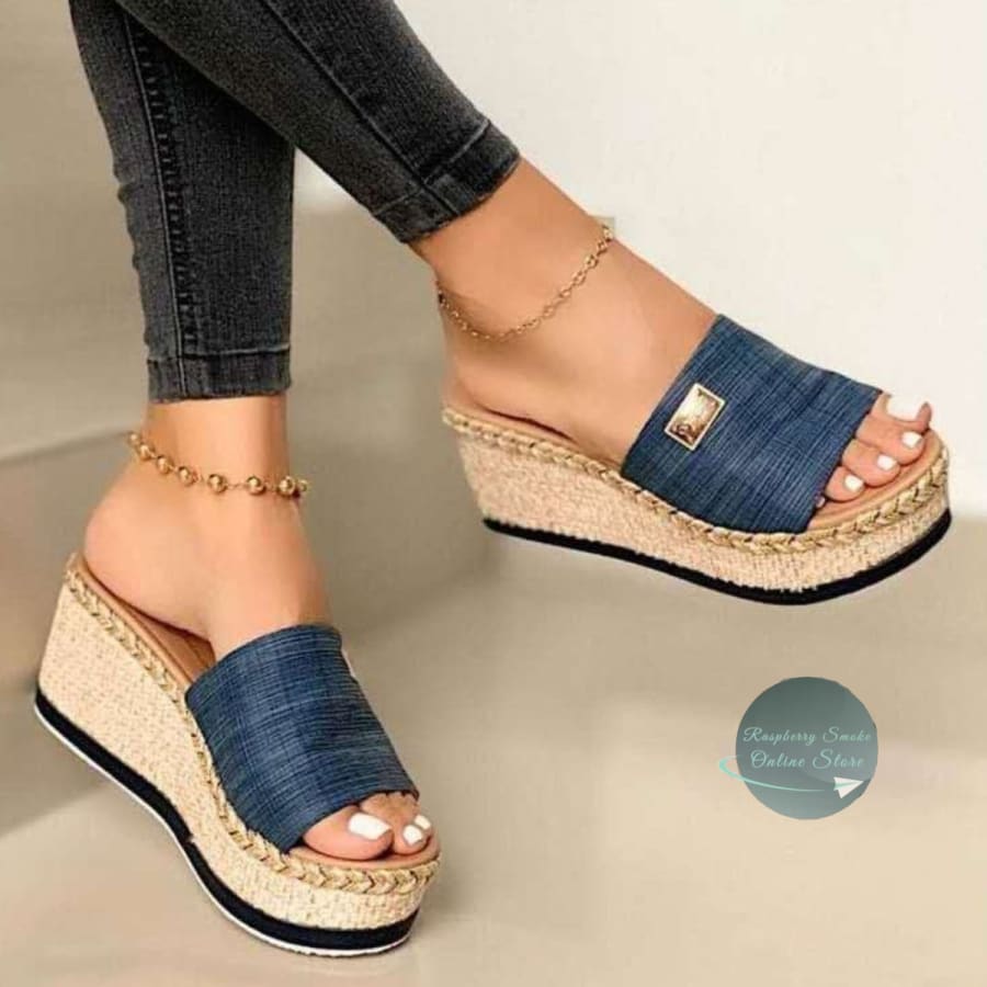RS: PU Leather Open Toe Sandals - Peacock Blue / 35(US4) - Sandals