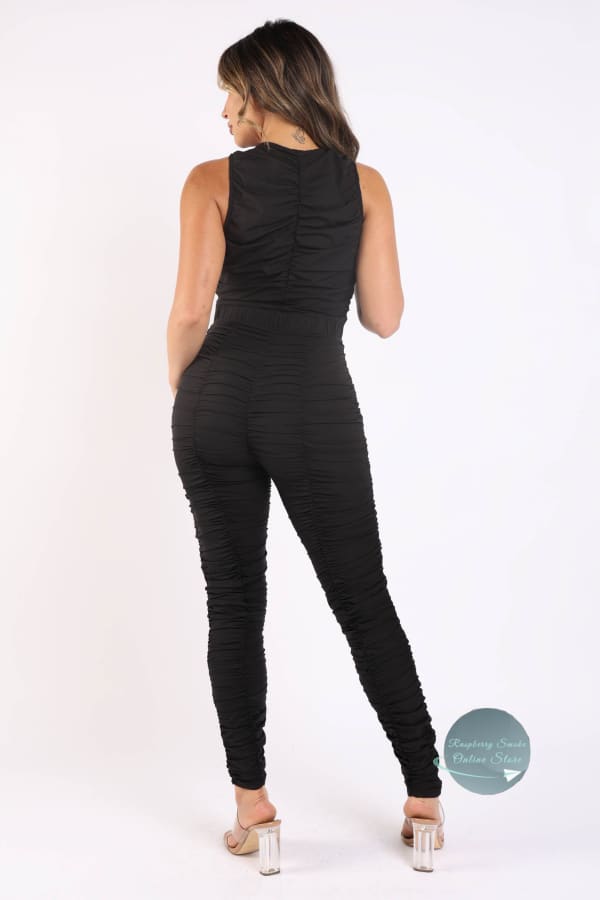 Track Zipper Ruched Jumpsuit BLACK Jumpsuits & Rompers