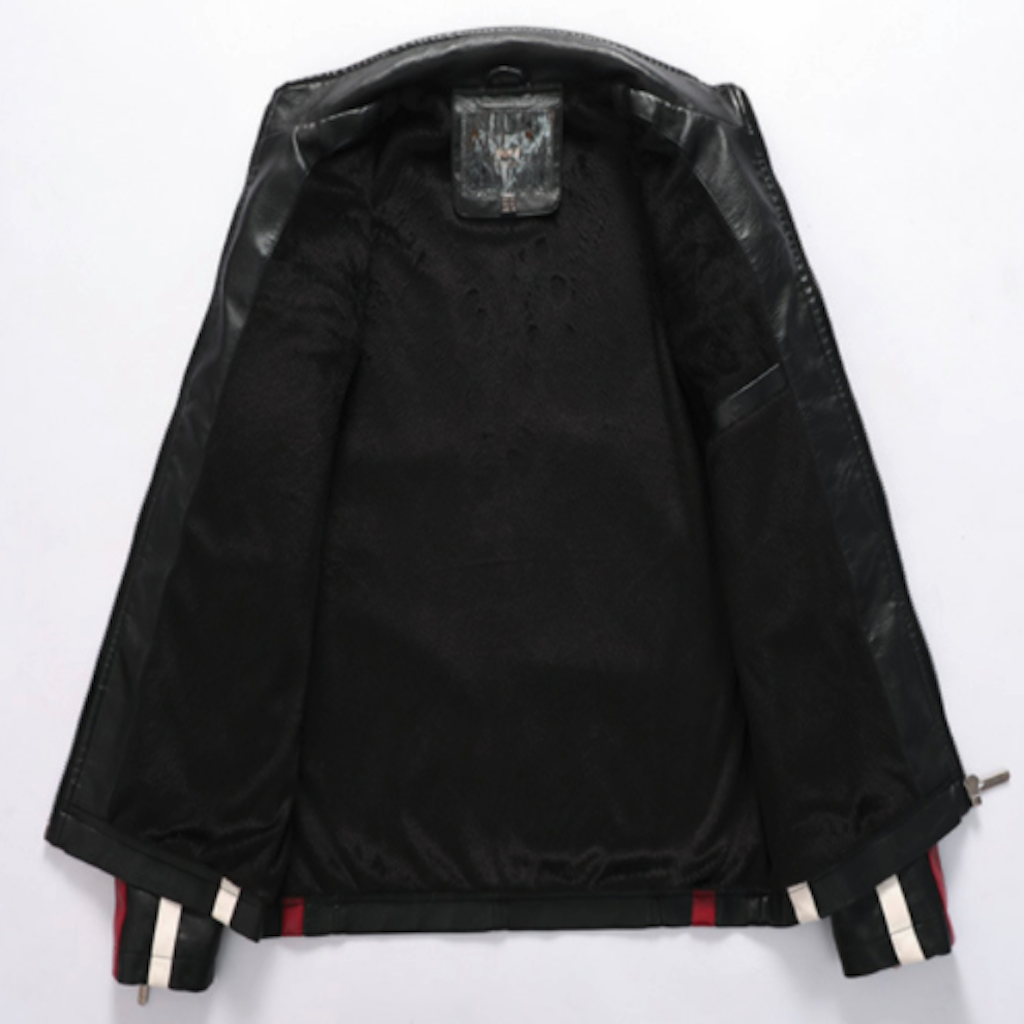 Men's Biker Vegan Leather Jacket with Badges Raspberry Smoke Online Store