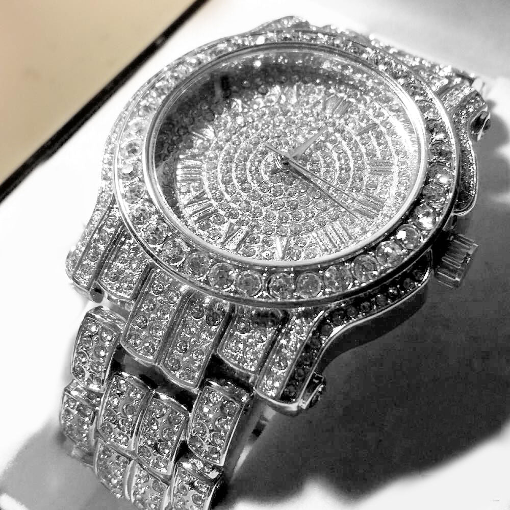 Pave Iced Out Roman Numeral Watch Raspberry Smoke Online Store