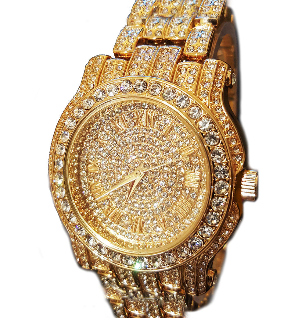 Pave Iced Out Roman Numeral Watch Raspberry Smoke Online Store