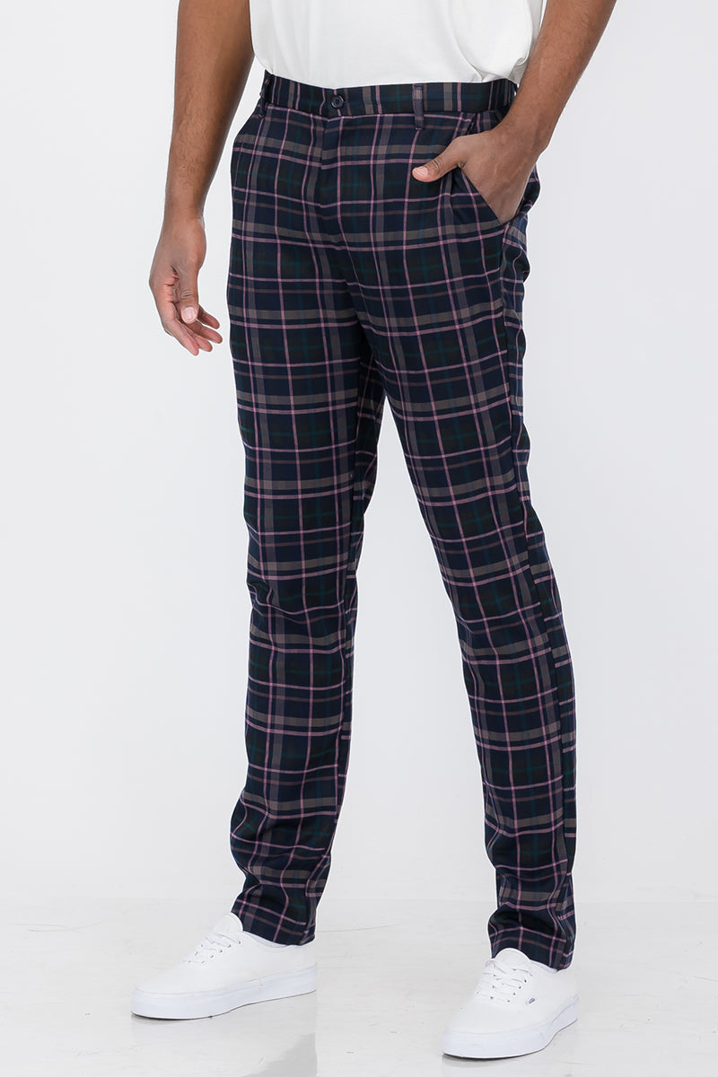 Plaid Slim Fit Trouser Pants Raspberry Smoke Online Store