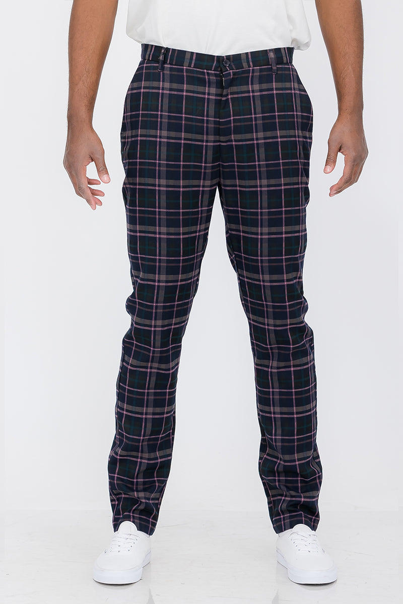 Plaid Slim Fit Trouser Pants Raspberry Smoke Online Store