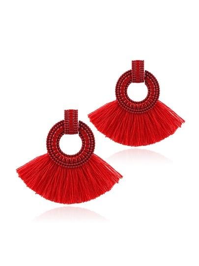 Tassel Decorated Hoop Drop Earrings Raspberry Smoke Online Store
